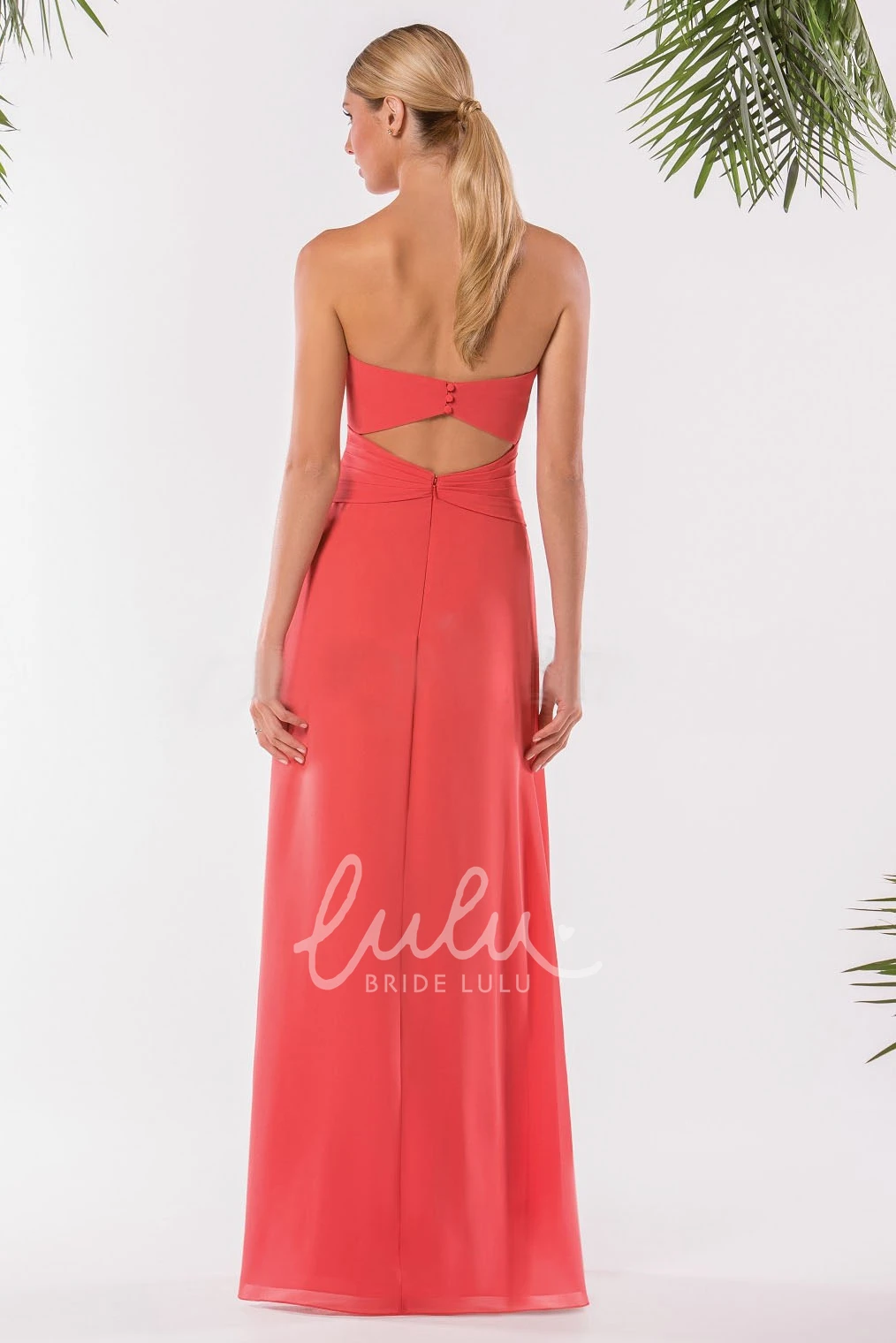 Front Slit Strapless A-Line Bridesmaid Dress with Keyhole Back