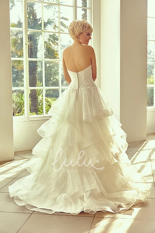 Organza Tiered Sweetheart Wedding Dress with V Back Long Court Train