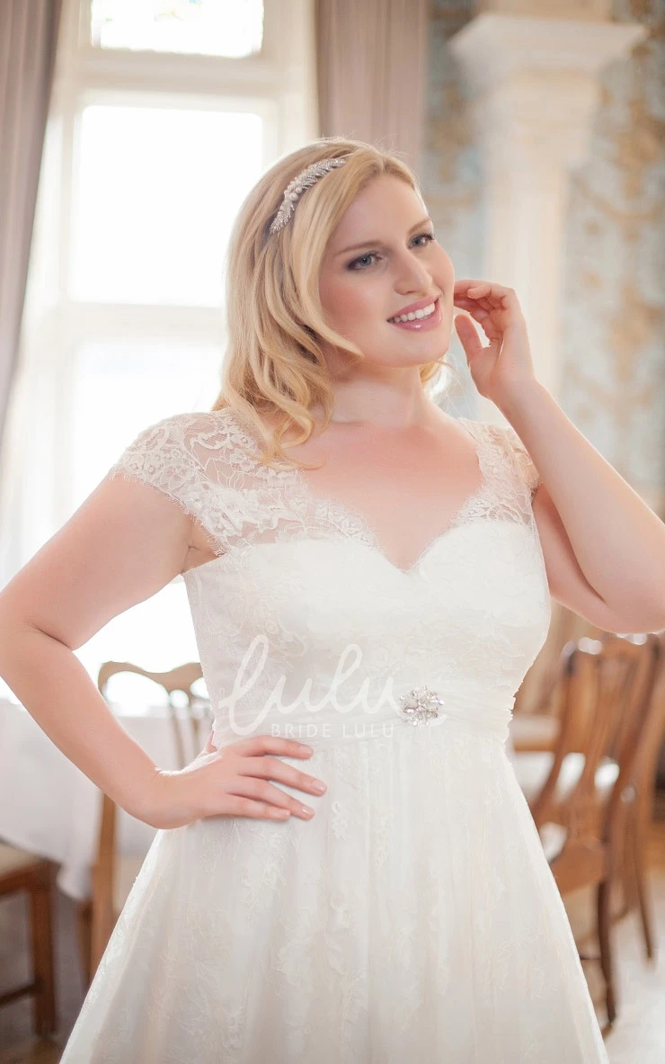 Lace Brush Train Broach Dress A-Line V-Neck Empire Formal