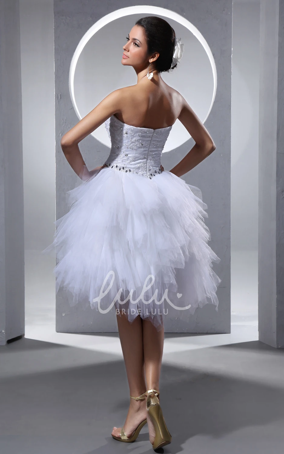 Tulle Crystal Ruffles Midi Wedding Dress