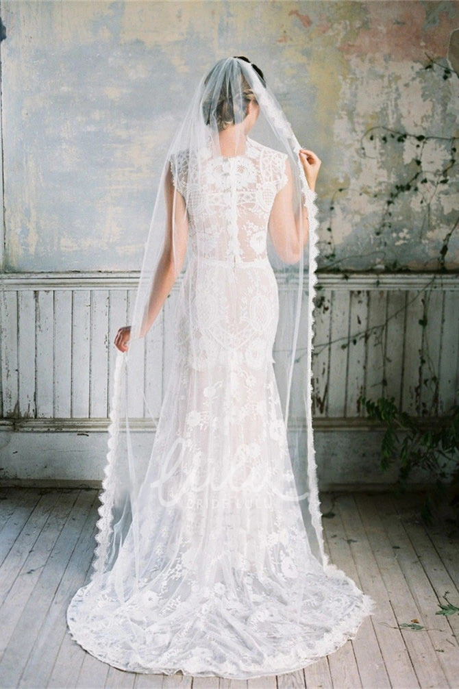 Beautiful Lace Edge Wedding Veil with Single Layer Wedding Dress