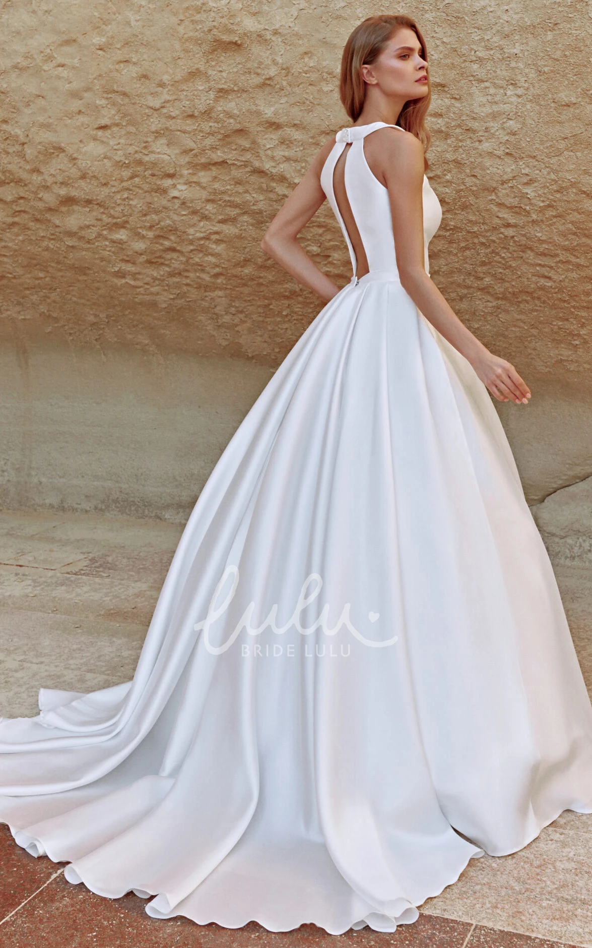 Satin Halter Ball Gown Court Train Wedding Dress Classic & Chic