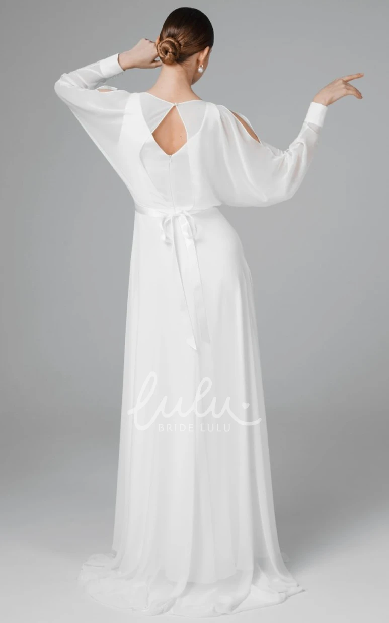 Sweep Train A-Line Wedding Dress Vintage Bateau Chiffon