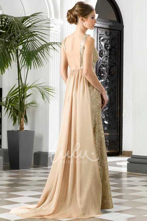 Lace Waist Sleeveless A-Line Prom Dress with Jewellery and Detachable Train