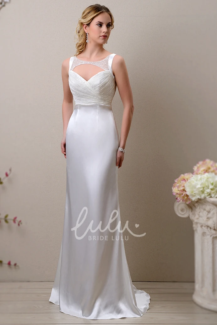 Sleeveless Satin Sheath Wedding Dress Keyhole Back Shimmering Bodice