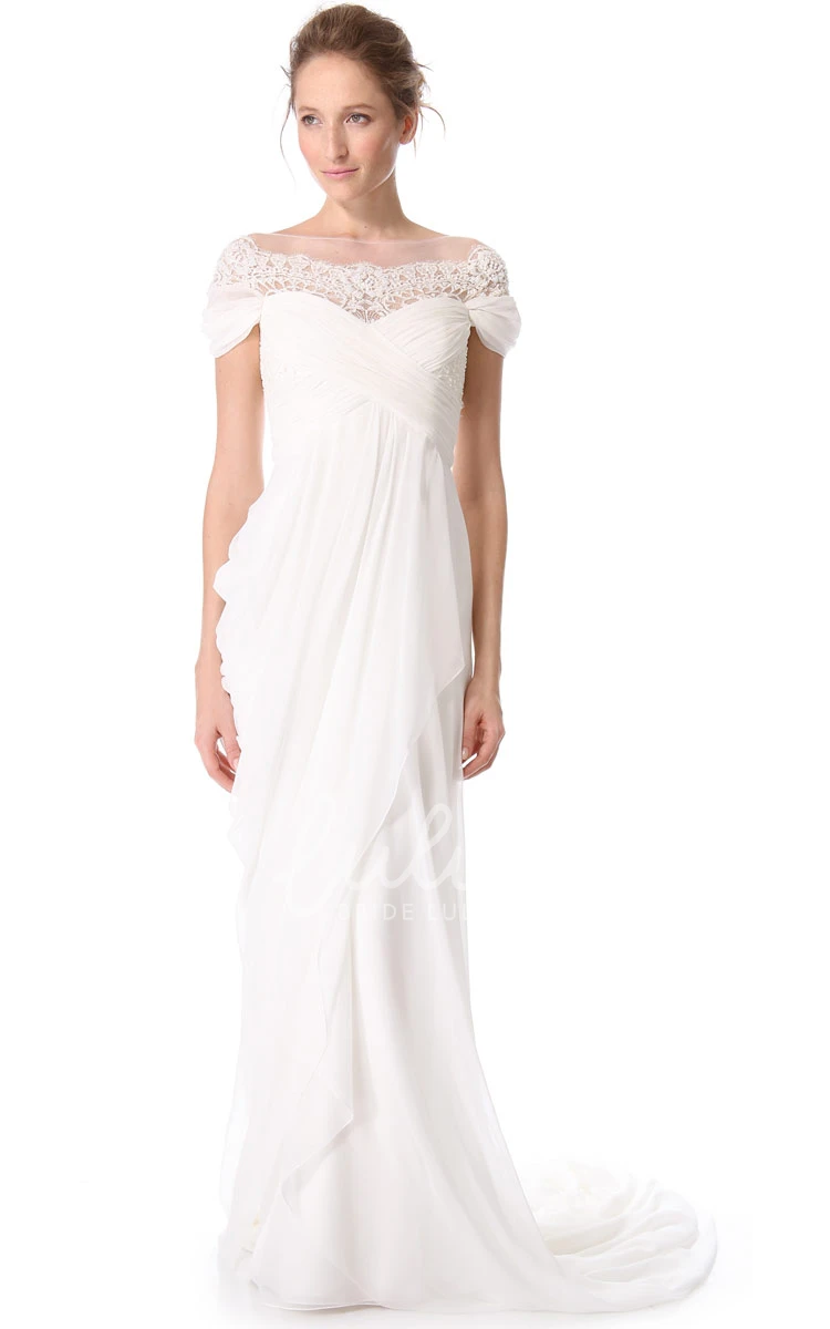 Empire Chiffon Off-Shoulder Wedding Dress with Keyhole Back