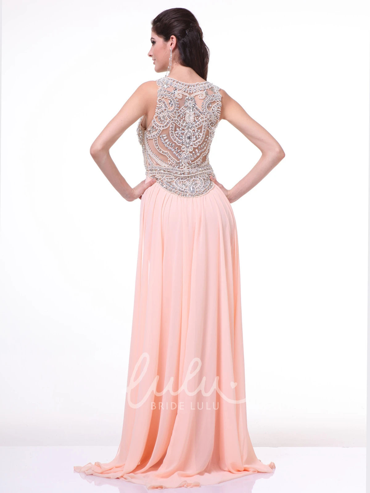 Long Sleeveless Sheath Prom Dress with Jersey Illusion and Crystal Detailing
