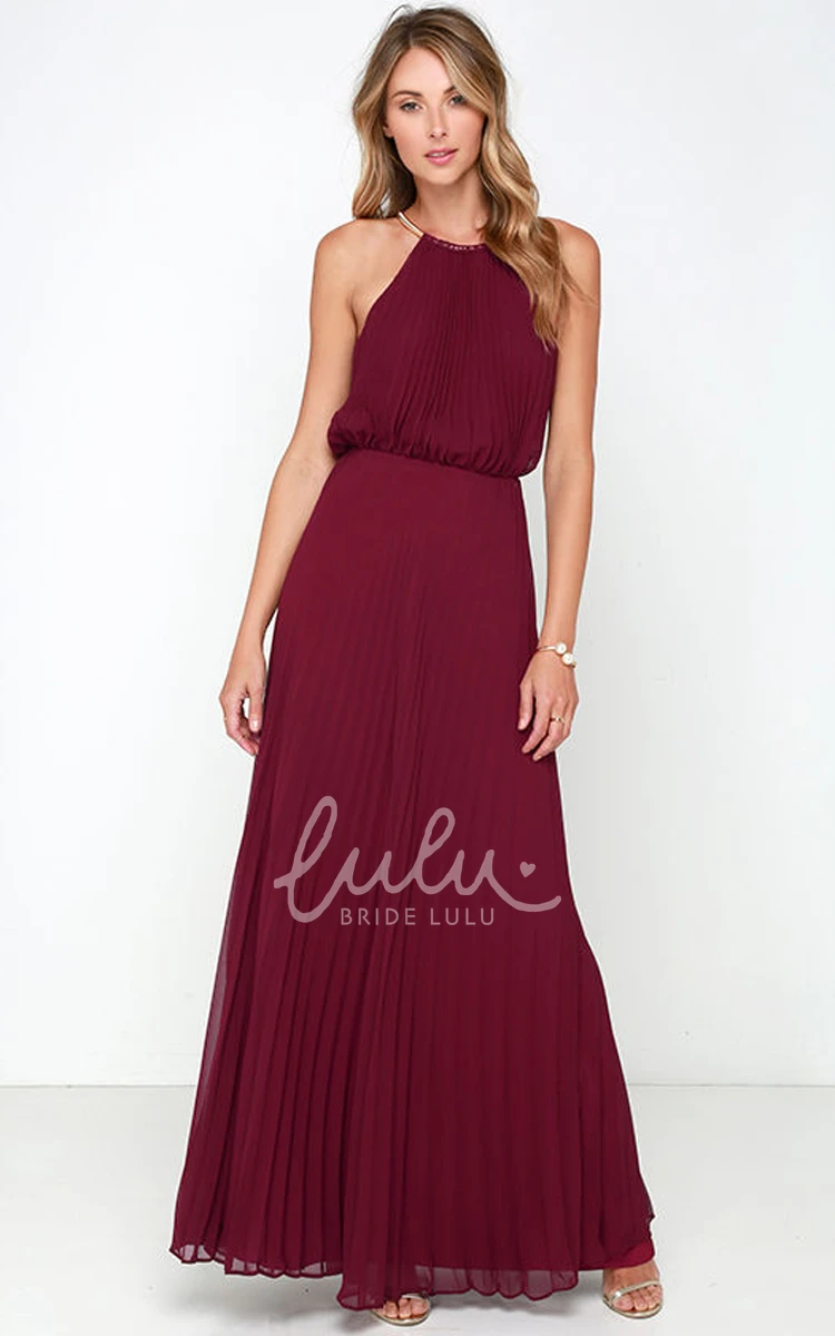 Pleated Chiffon Dress Long Sleeveless & Charming