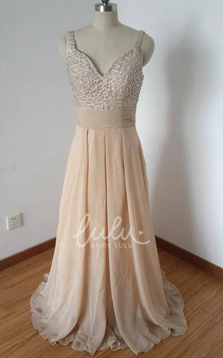 Backless Chiffon Dress with Beading Straps for Women's Formal Events