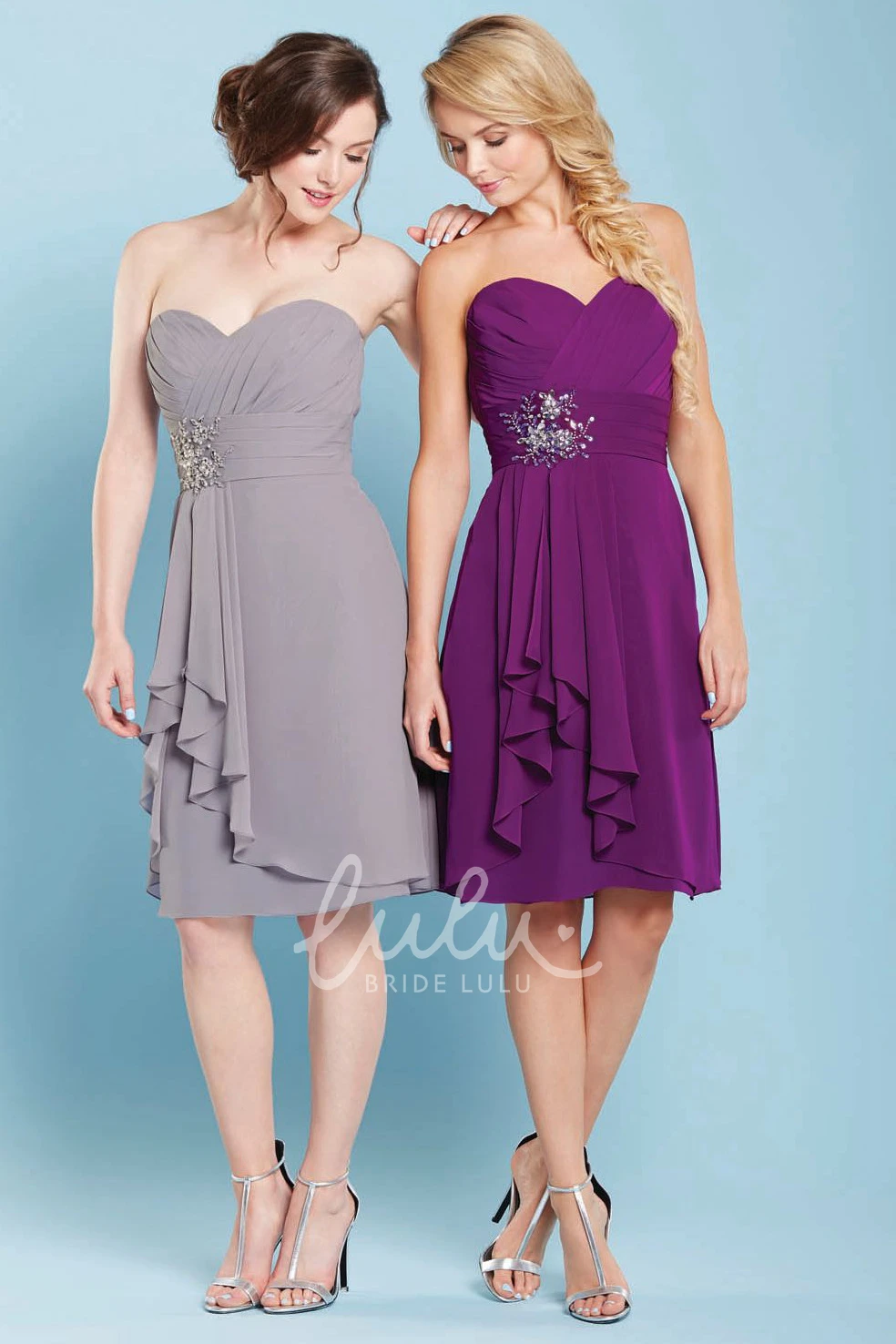 Draped Knee-Length Sweetheart Chiffon Bridesmaid Dress Casual Bridesmaid Dress