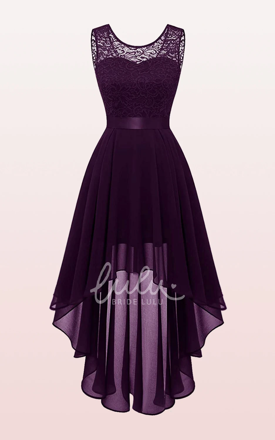 Chiffon Bateau A-line Bridesmaid Dress with Sash/Ribbon High-Low