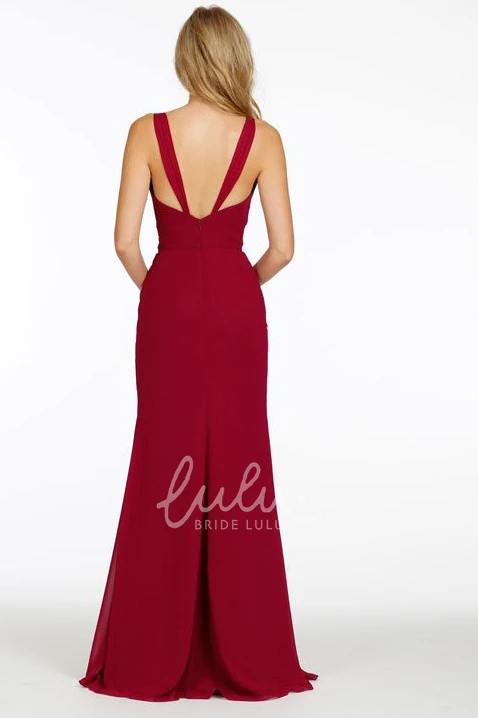 Sheath Chiffon Bridesmaid Dress with Sleeveless Side-Drape V-Neck and Straps