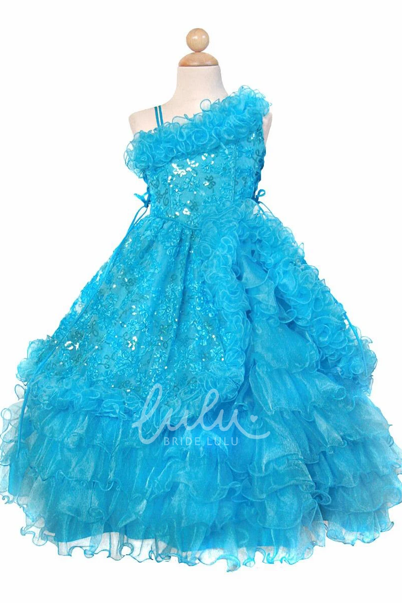 Lace&Sequins Flower Girl Dress with Ruffles and Embroidery Ankle-Length