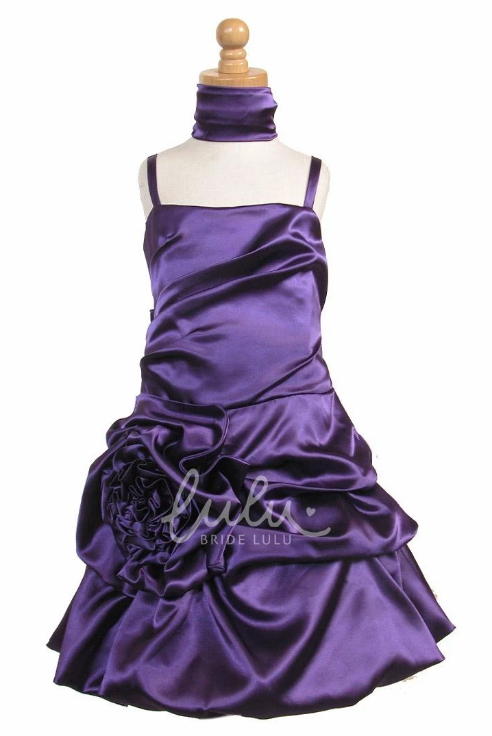 Satin Floral Knee-Length Flower Girl Dress with Cape and Sash Classy Wedding Dress