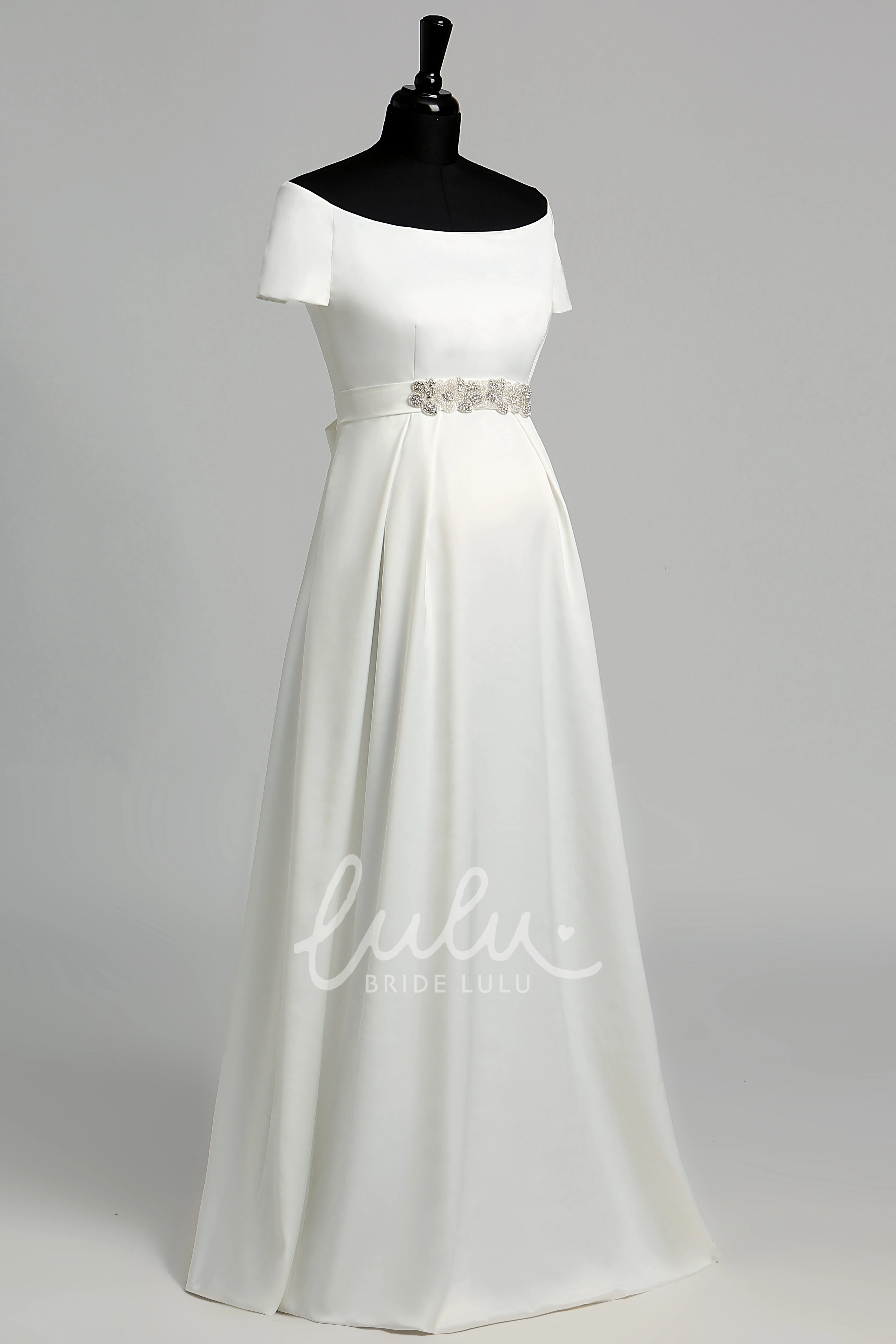 Satin Maternity Wedding Dress with Beading and Floor-Length A-Line Silhouette