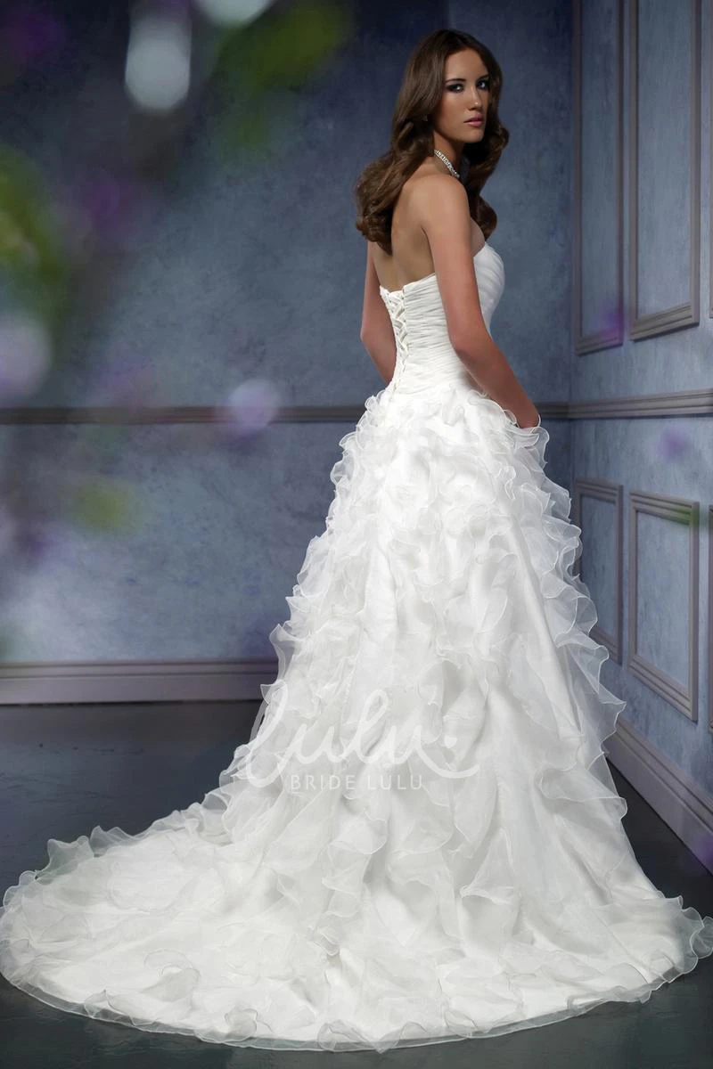Organza Ruffled A-Line Sweetheart Wedding Dress with Lace-Up and Criss Cross