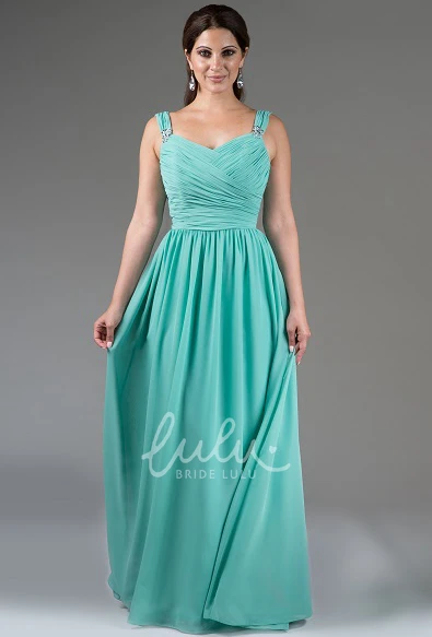 Sequin Straps Pleated A-Line Bridesmaid Dress Chiffon Long Unique