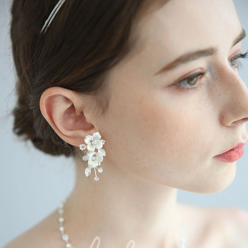 Trendy Bridal Rhinestone Beads Necklace and Earrings and Crown Jewelry Set