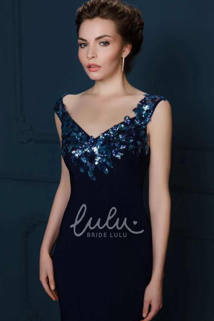 Crystal Sleeveless V-Neck Chiffon Evening Dress Flowy Bridesmaid Dress