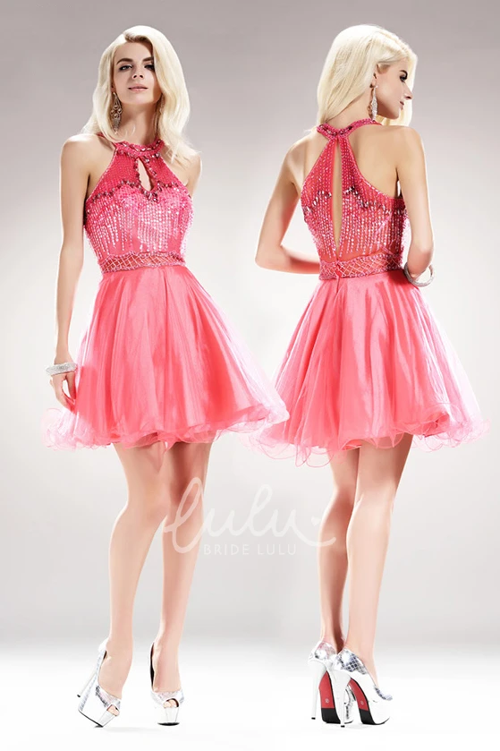 Sleeveless Tulle A-Line Dress with Beading and Sequins for Prom