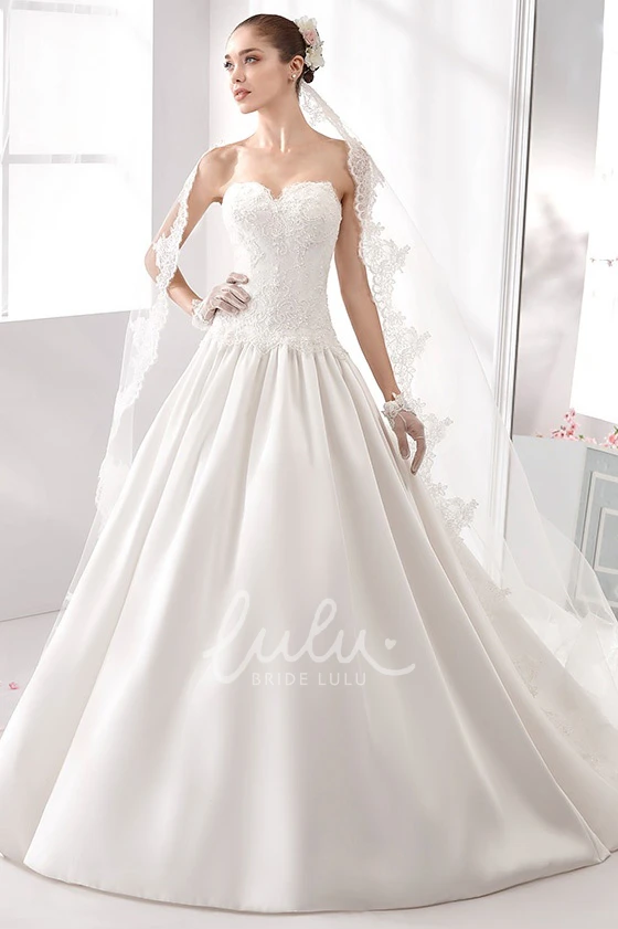 A-Line Spring Wedding Dress with Lace Corset Strapless Appliqued