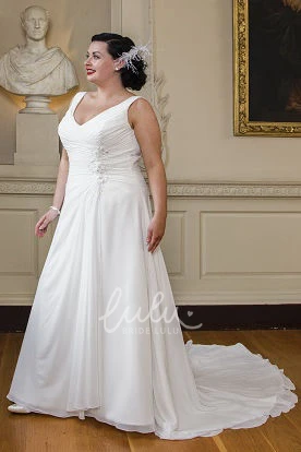 V-Neck A-Line Wedding Dress with Sleeveless and Train