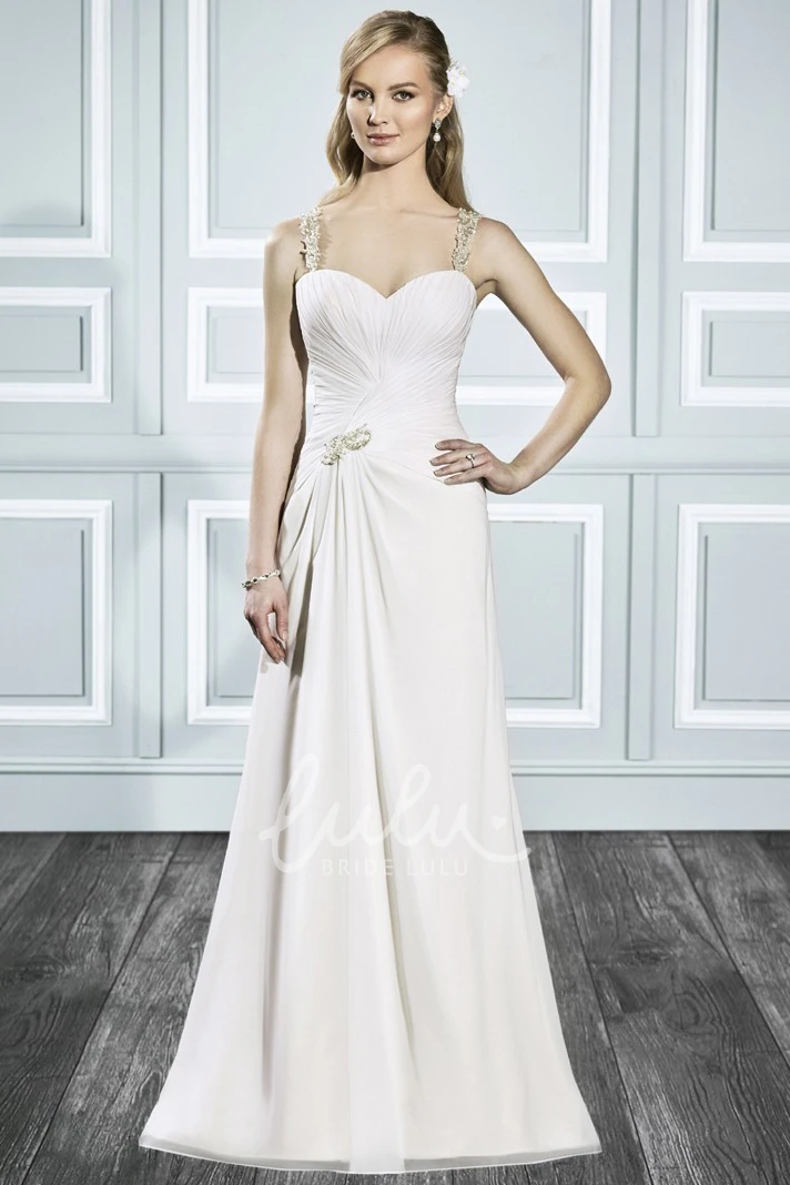 Beaded Criss-Cross Long Wedding Dress with Draping A-Line Style