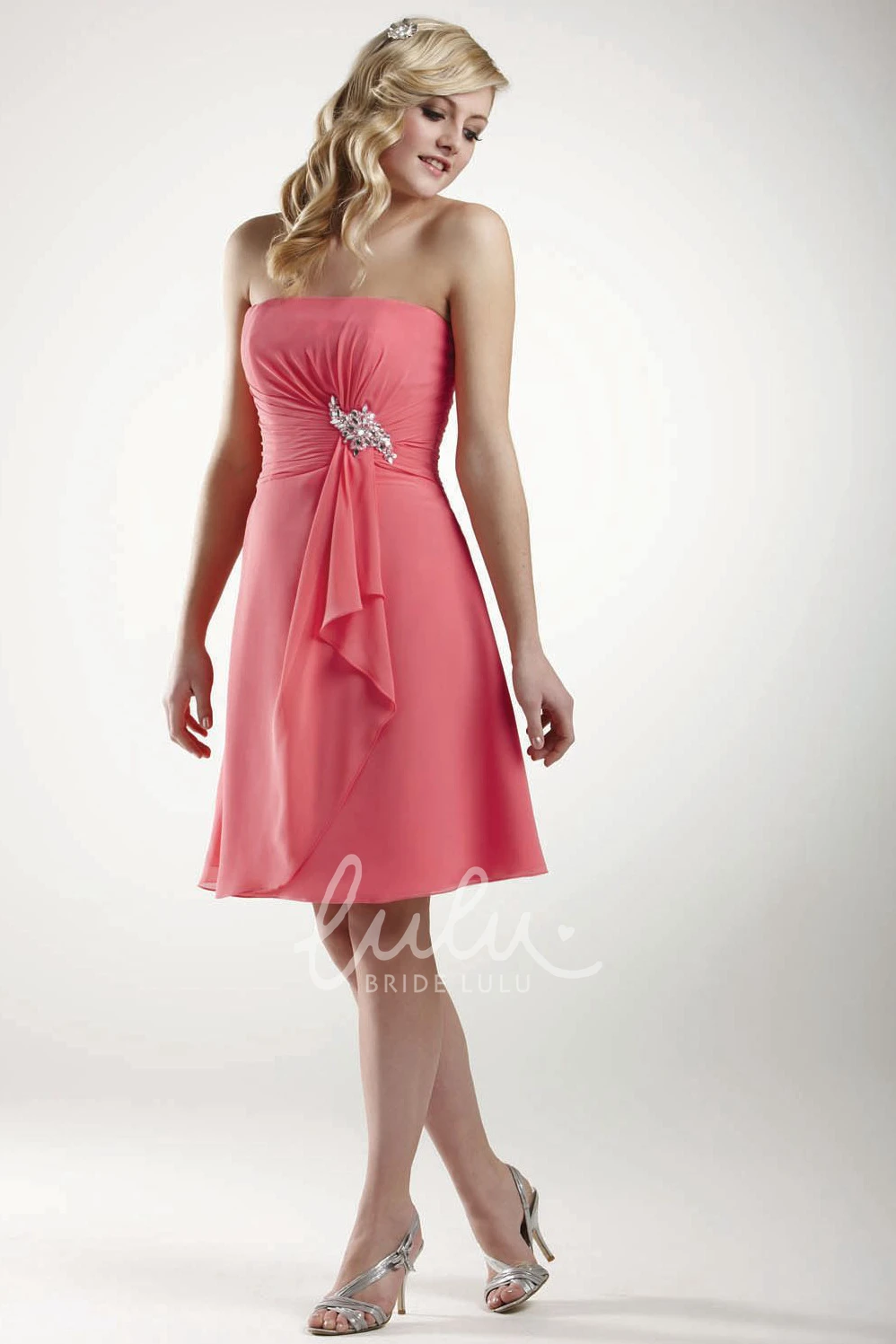 Jeweled Ruched Chiffon Strapless Bridesmaid Dress Unique Prom Dress
