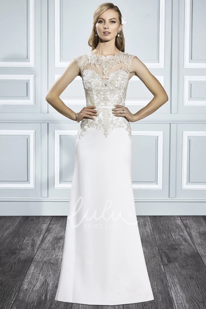Jewel Appliqued Sheath Wedding Dress with Keyhole Back and Sweep Train