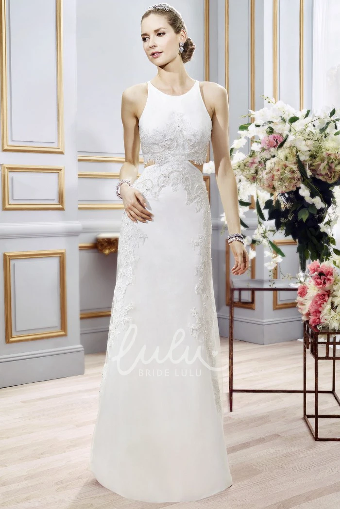 Satin Sheath Wedding Dress with Appliques and Court Train