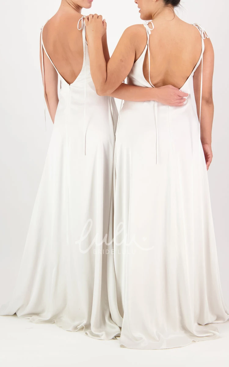 Casual Plunging Neckline A-line Bridesmaid Dress with Open Back Charmeuse & Unique