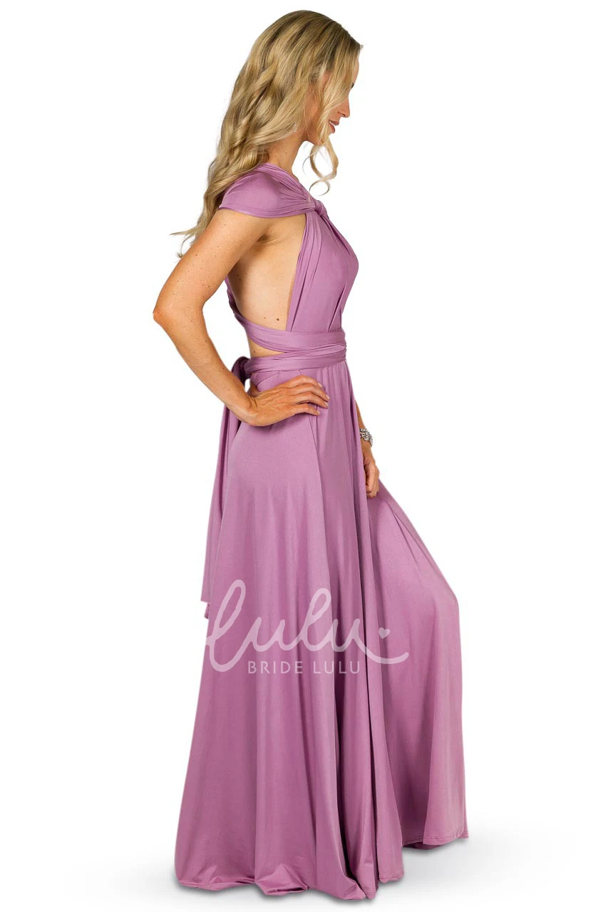 Sleeveless One-Shoulder Jersey Bridesmaid Dress with Bow Convertible Style