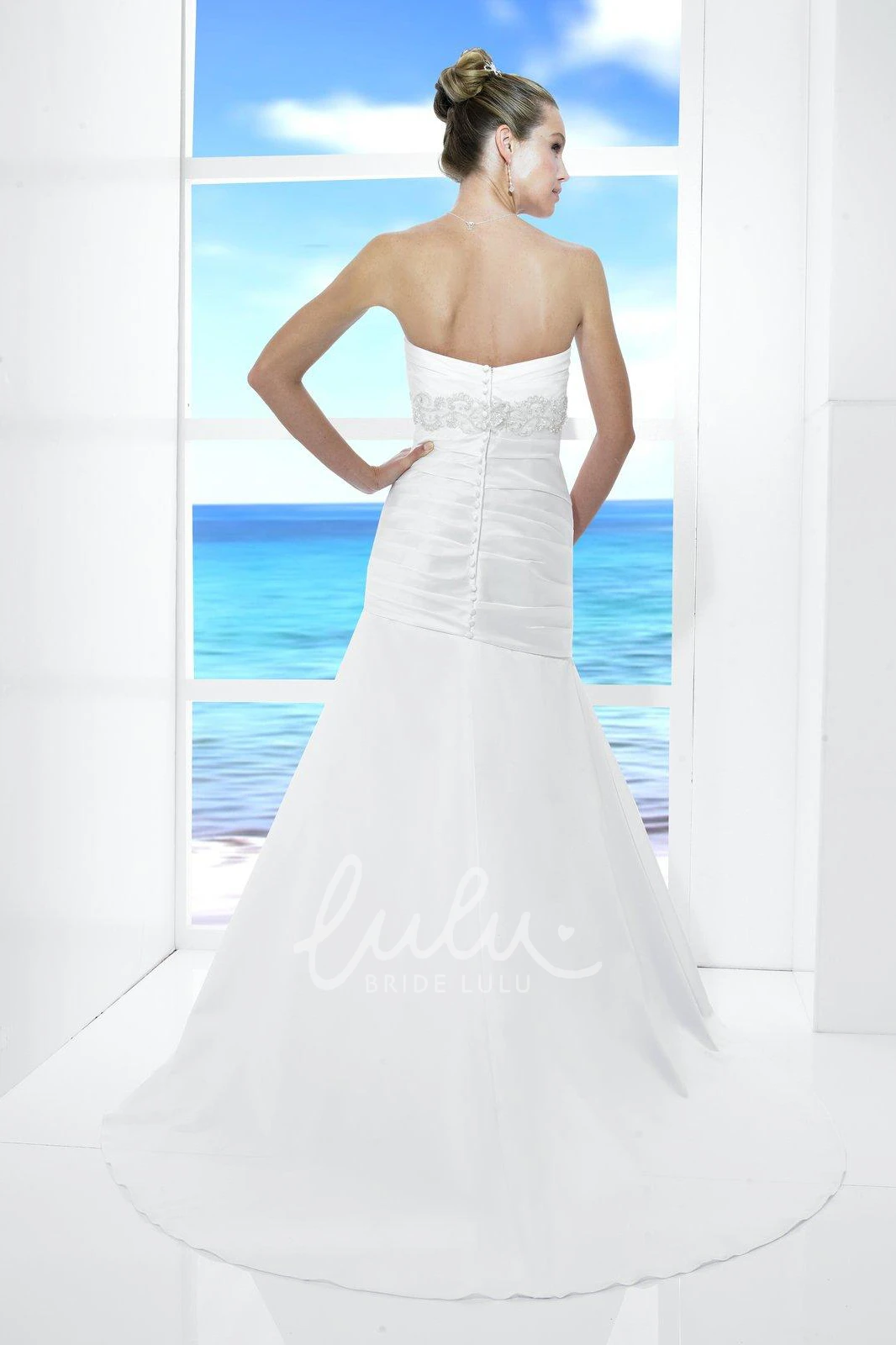 Taffeta Ruched Beaded Sweetheart Wedding Dress Maxi Length