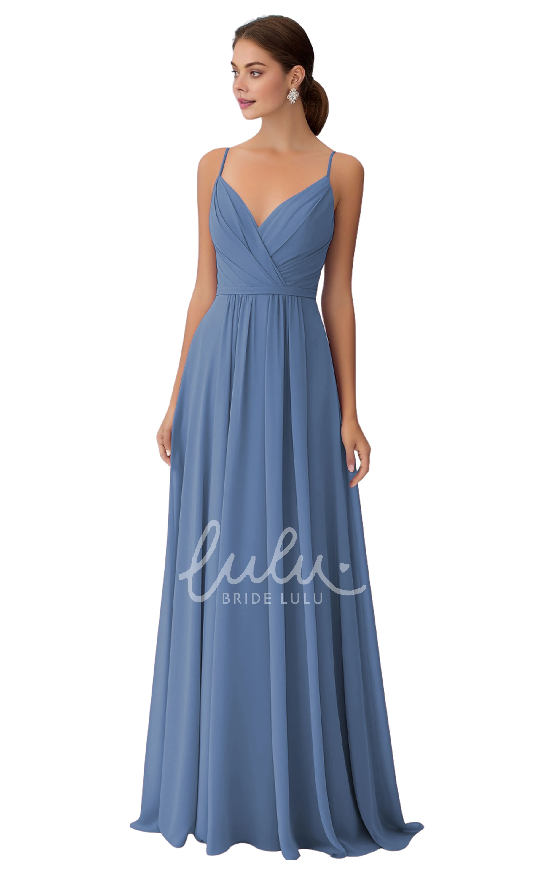 V-neck A-Line Chiffon Bridesmaid Dress Bohemian and Unique