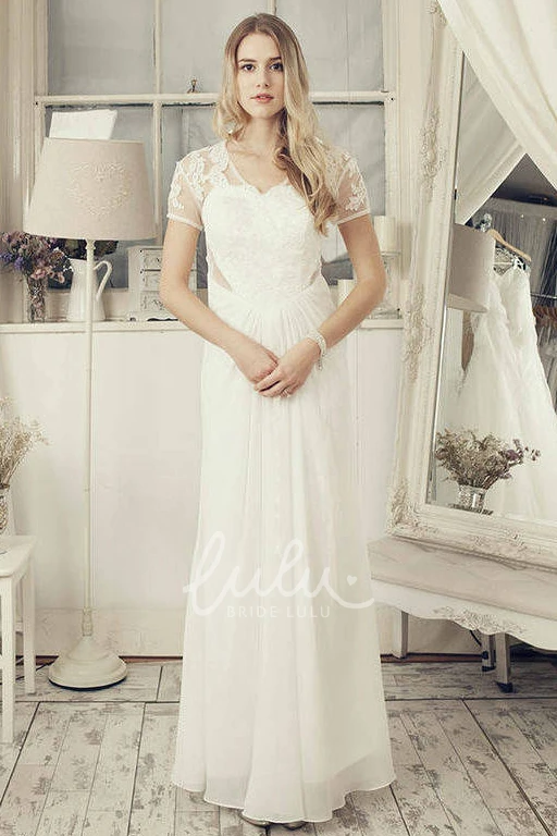 Chiffon V-Neck Appliqued T-Shirt Sleeve Wedding Dress Casual Style