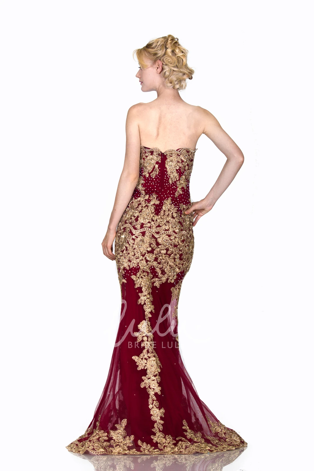 Strapless Mermaid Satin Beaded Prom Dress with High Neckline