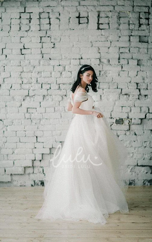A-Line Tulle Spaghetti Dress with Criss Cross and Waist Jewelry Wedding Dress