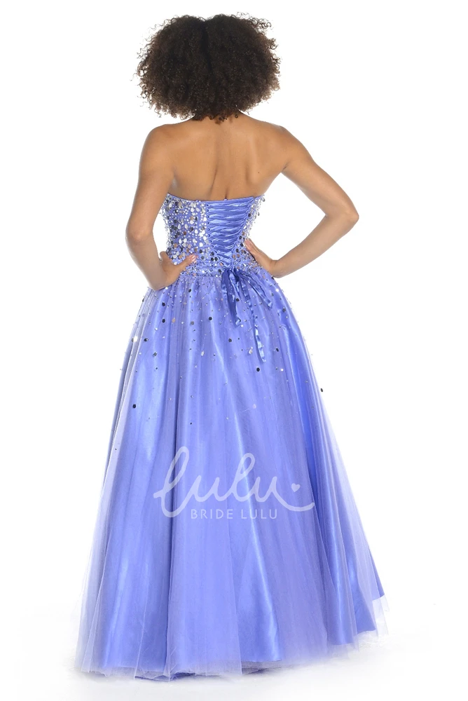 Sequined Tulle Strapless Prom Dress A-Line Maxi Style