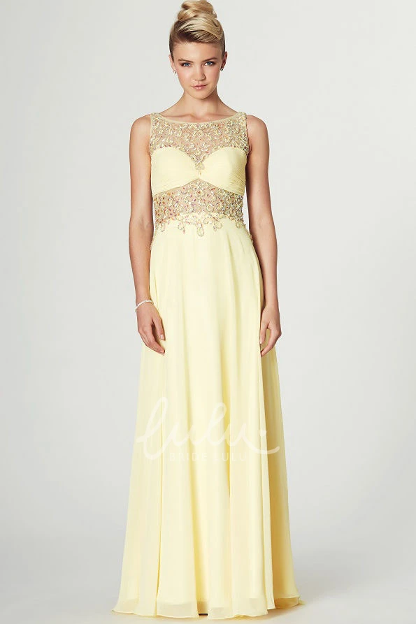 Beaded Scoop Neck Sleeveless Maxi Chiffon Prom Dress Unique Formal Dress