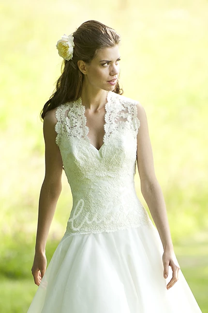 Chiffon V-Neck Sleeveless Wedding Dress with Appliques A-Line Style