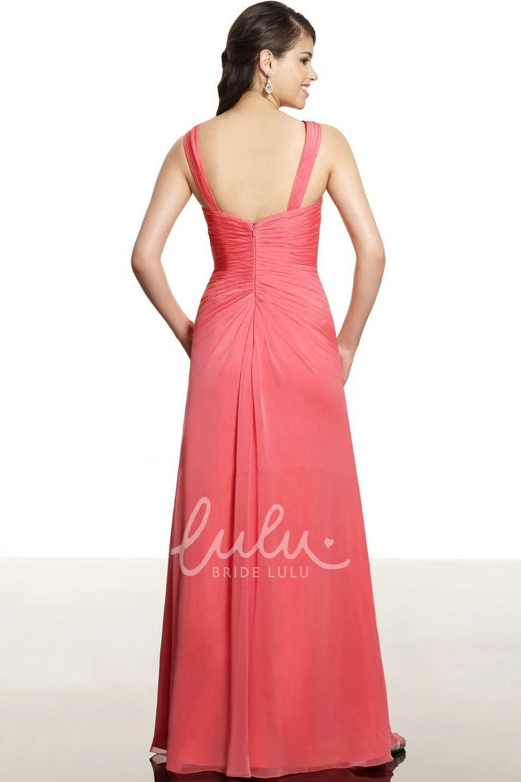 Empire Chiffon Bridesmaid Dress with Ruched Straps and Broach Unique Bridesmaid Dress