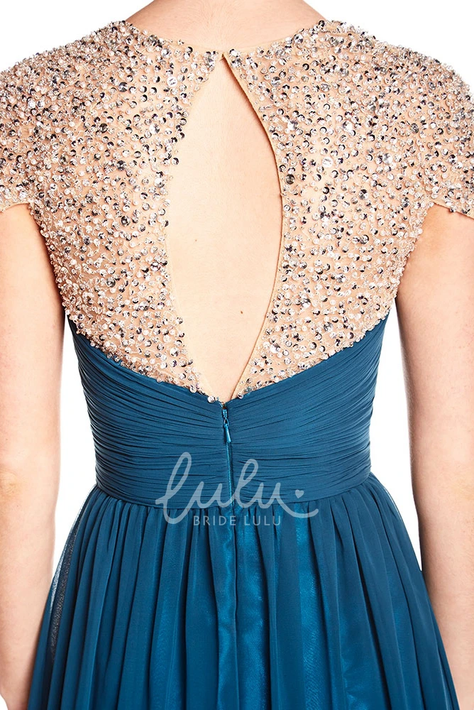 Criss-Cross Sweetheart Chiffon Prom Dress with Cap Sleeves