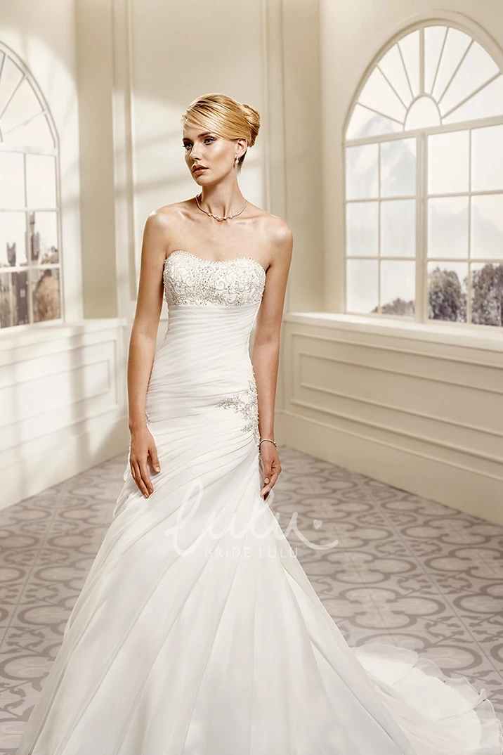 A-Line Sleeveless Wedding Dress with Side Draping and Appliques Elegant Wedding Dress