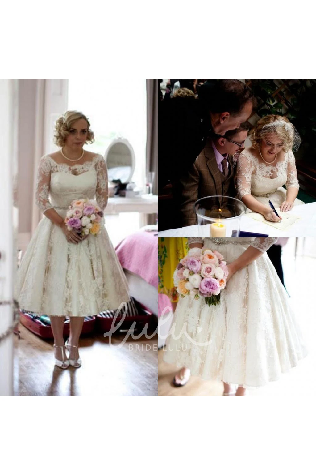 A Line Scalloped Lace Zipper Wedding Gown