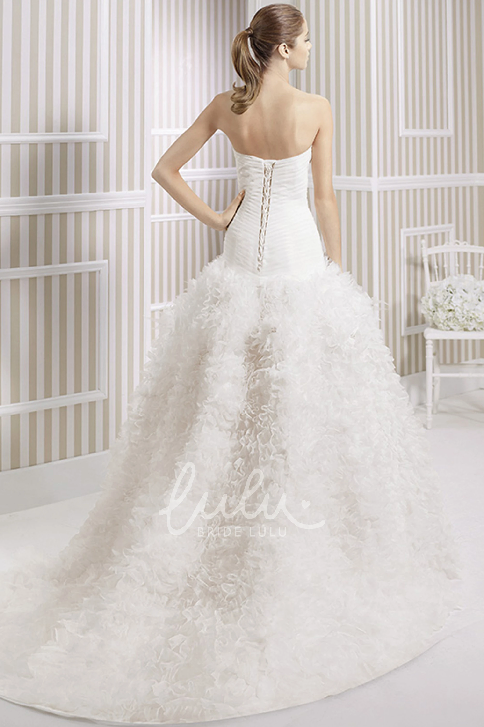 Ruched Organza A-Line Wedding Dress with Beading and Sweetheart Neckline