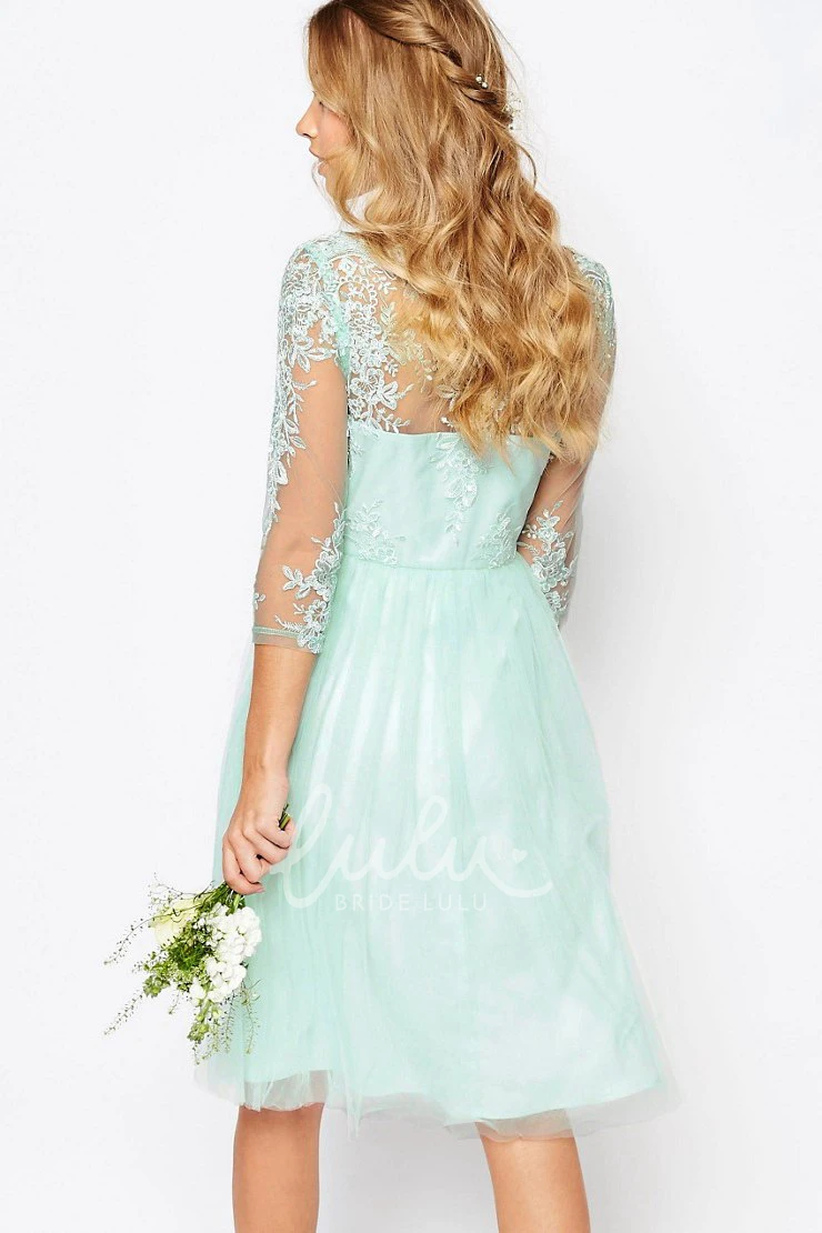 Appliqued Tulle Bridesmaid Dress Knee-Length Bateau Neck 3-4 Sleeve