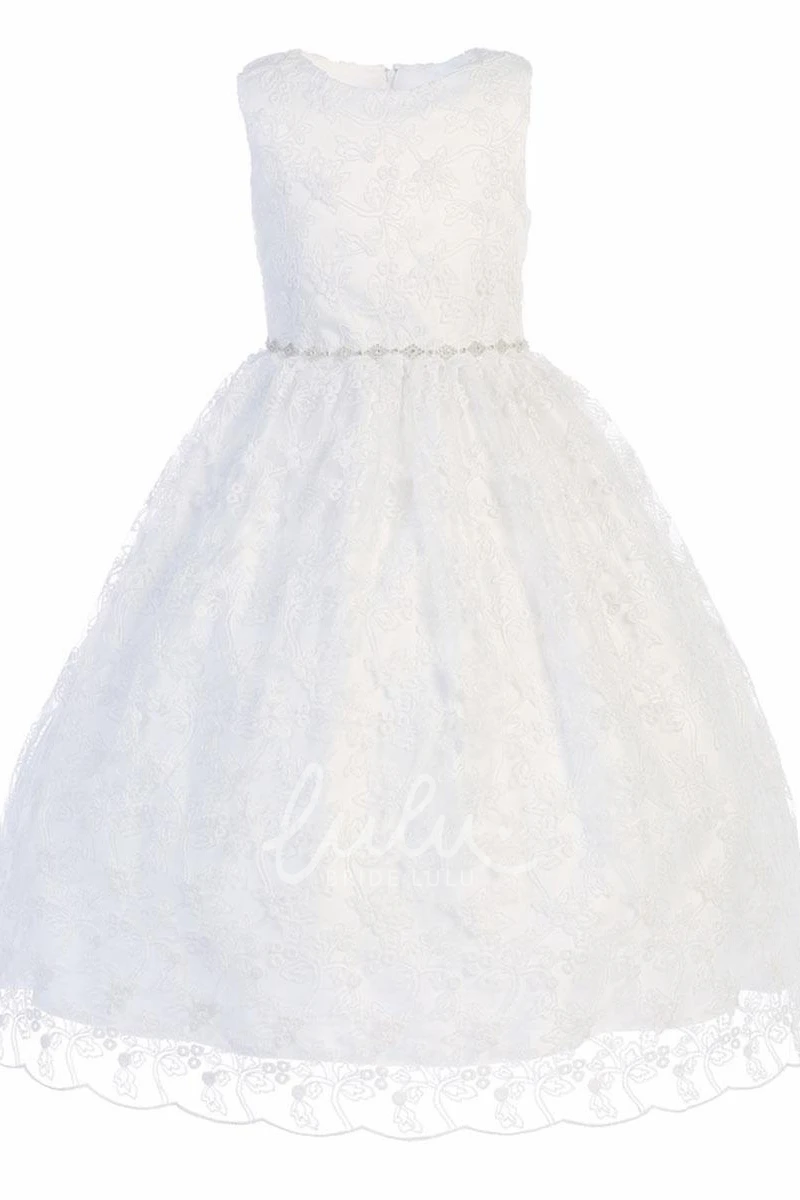 Beaded Tulle Flower Girl Dress Tea-Length