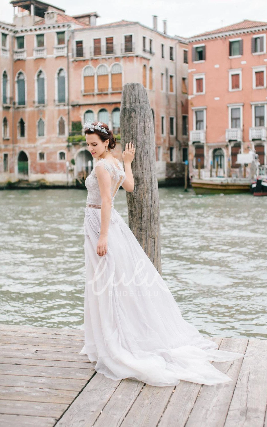 Lavender Shade Lace Wedding Dress Romantic Bridal Gown