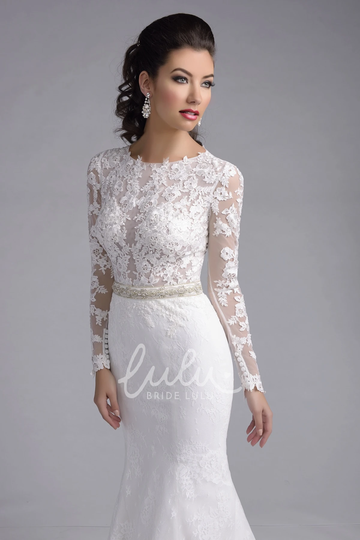 Long Sleeve Mermaid Lace Wedding Dress with Shimmering Detailing