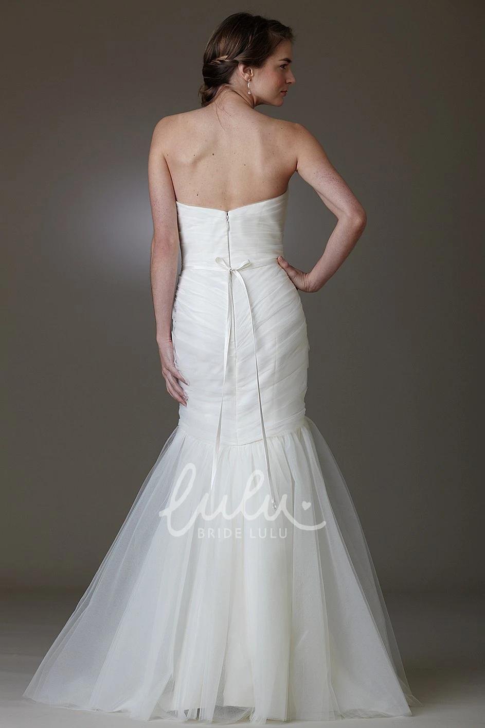 Mermaid Tulle Wedding Dress with Strapless Ruffled Bodice and Waist Jewelry Boho Wedding Dress Country